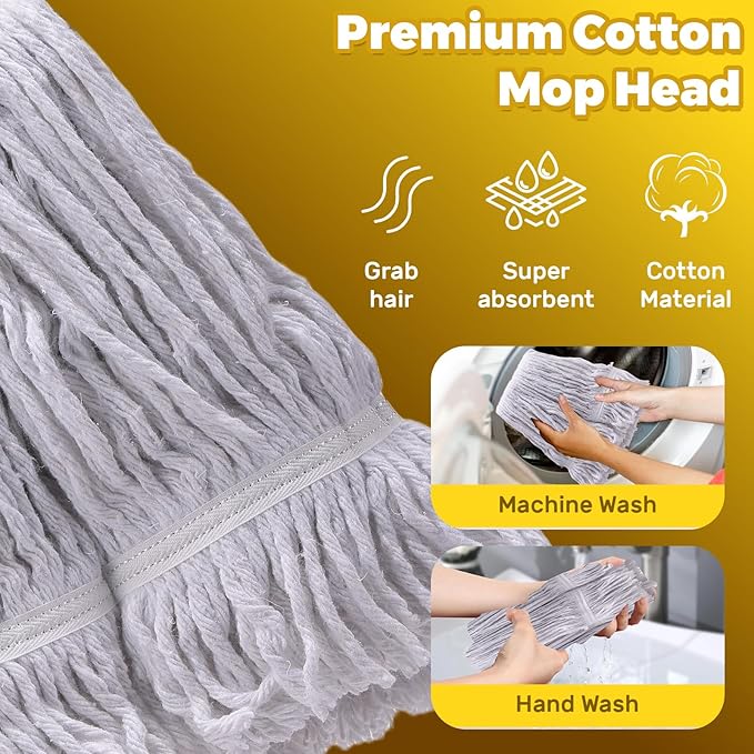 61 Inch Commercial Cotton Mop for Floor Cleaning with Long Handle Heavy Duty Industrial Mop Stick for Garage Warehouse Office Home,1 Pack