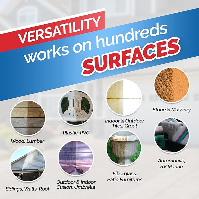 Stain Remover - 8 REFILL Pack + 24oz Spray Bottle - Just Add Water - Indoor/Outdoor Ceiling, Wall, Bathroom, Roof, PVC Fence, Patio Furniture & More