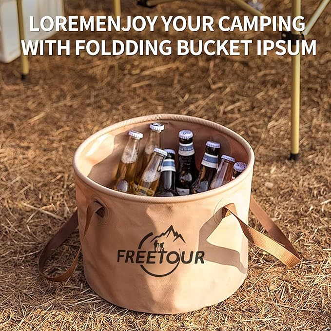 Baiao Collapsible Bucket 5 Gallon, Portable Collapsible Bucket with Handle, Folding Water Container for Fishing Camping Beach Hiking Home Travel Car Washing(Khaki 20L)
