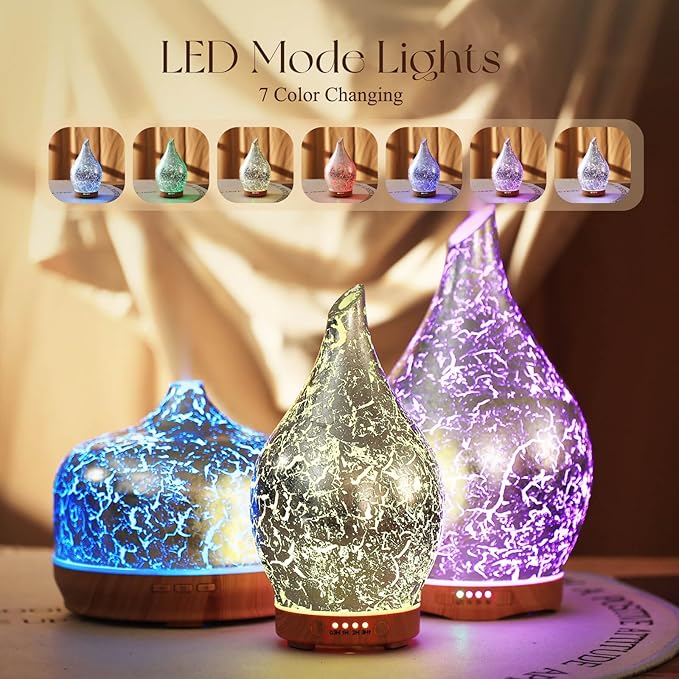 Porseme Essential Oil Diffuser Glass Aromatherapy Ultrasonic Humidifier, Air Refresh Auto Shut-Off, Timer Setting, BPA Free for Home Hotel Yoga Leisure SPA Gift 150ml Last 6H