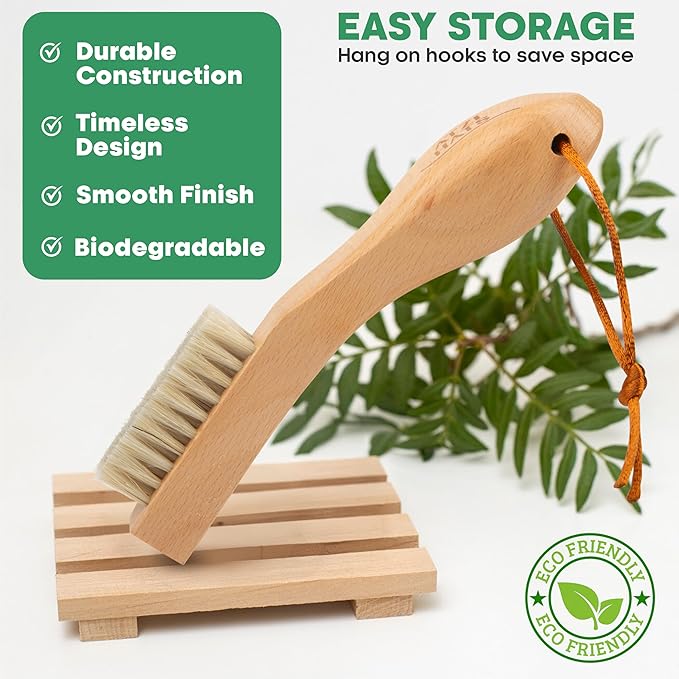 Laundry Brush Stain Remover Scrubber with Soft White Boar Bristles for Delicate Baby Clothes, Compact Design, Pre-Treat Clothing, Shoes and Fabrics