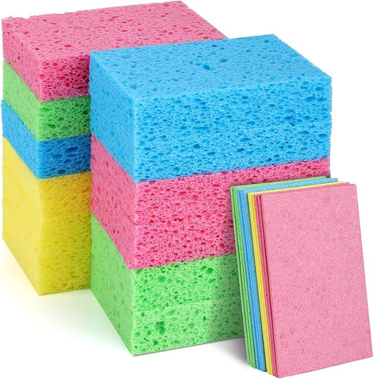 12 PCS Dish Sponges Kitchen, Non Scratch Cleaning Sponge for Non Stick Cookware, Natural Compressed Cellulose Wash Scrub for Household Bathroom, Soft Washing Scrubbers (Multicolor)