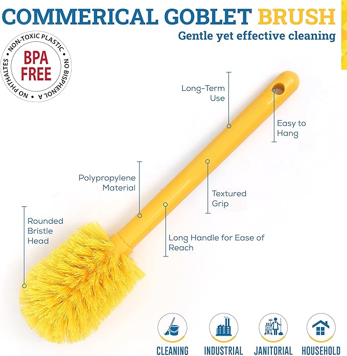 KLEEN HANDLER Goblet Cleaning Brush | Bottle Brush for Cleaning Glasses and Jars, Durable Bristles and Long Handle, (6 Brushes)