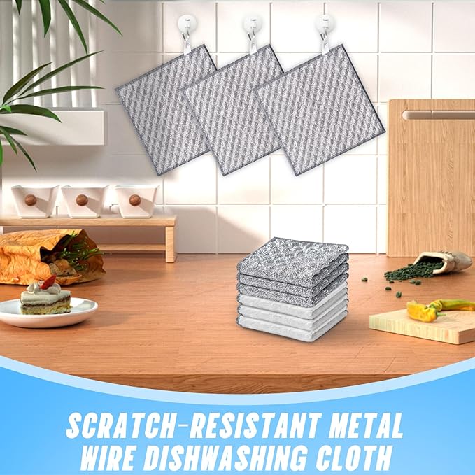10 PCS Four-Layer Non-Scratch Multipurpose Steel Wire Dishcloths - Reusable Quick-Dry Odor-Free Scrub Cloths for Dishes, Kitchen Cleaning Cloths for Cookware, Sinks, Stove Tops(7.87X7.87)
