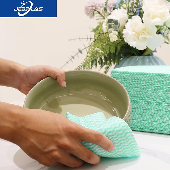 JEBBLAS Handi Wipes Reusable Cloths Dry Cleaning Cloths Dish Towel Kitchen Towel Handy Cleaning Wipes,Pack of 50, Green