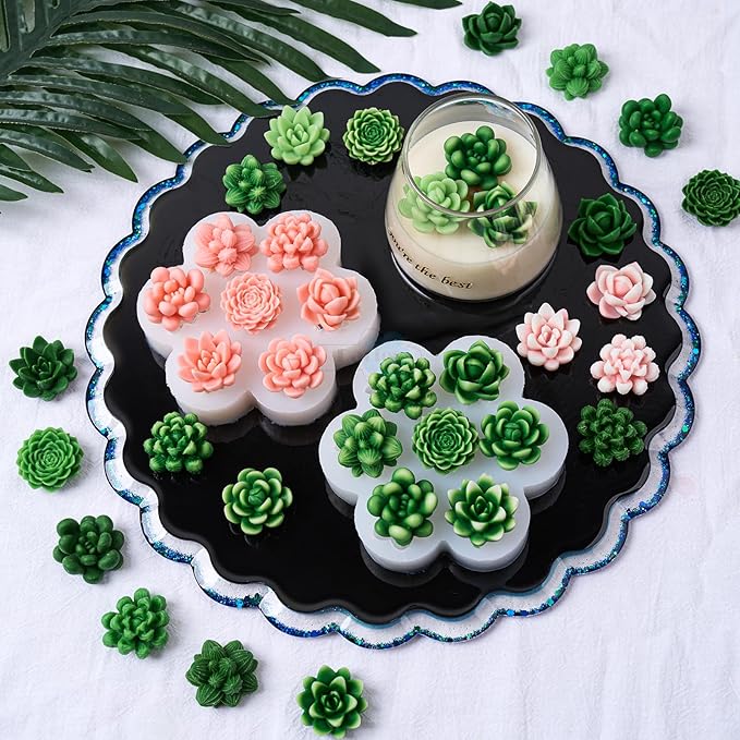 Succulent Candle Molds for Candle Making 7 Cavity 3D Succulents Silicone Wax Mold DIY Handmade Cactus Plant Flower Art Craft Mould Epoxy Resin Casting Soap Cement Concrete Ornament Moulds Home Decor
