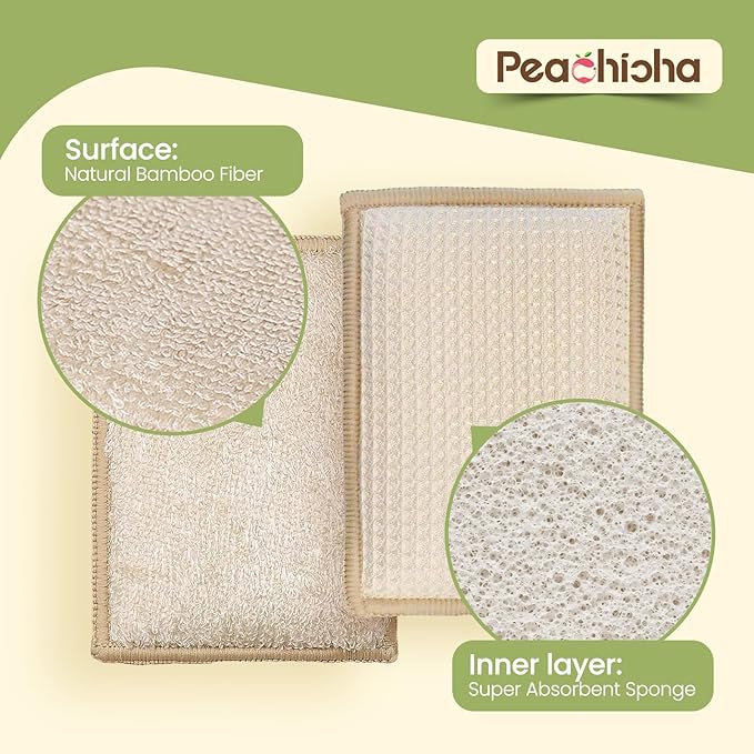 Bamboo Sponges for Dish Washing Reusable Dish Sponge Multi Use Kitchen Sponges Non-Scratch Microfiber Pad for Dishes Pots and Pans, Pack of 10