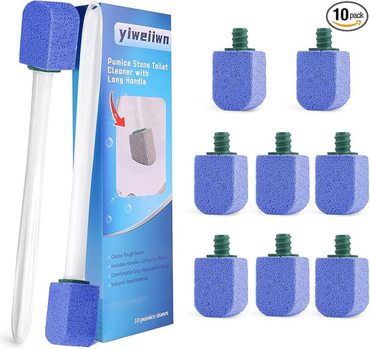 Pumice Stone Toilet Cleaner with Long Handle Pumice Stone Cleaner Rust and Grease Stain Clean Suitable for Toilet Bathroom Kitchen Sink BBQ 2 Handle and 10 Pumice Stones(Blue)