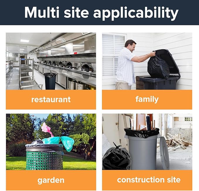 Generic 100 Pack -55-60 Gallon Heavy Duty Trash Can Bags - 2 Mil Thickness, Ultra Durable, Leak Proof, Black -large yard waste bags，Ideal for Kitchen, Commercial, Building - Made in the USA-21