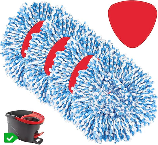4 Pack Spin Mop Refill Replacement Head Compatible with EasyWring 1-Tank System Spinning Mop, with 1 Swivel Mop Base, 100% Microfiber Deep Cleaning Machine Washable - Blue