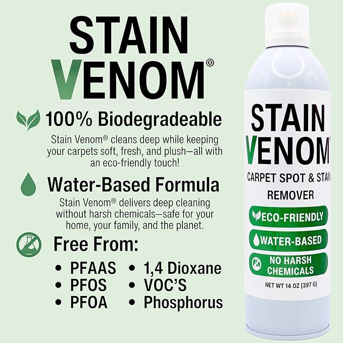 Carpet Spot & Stain Remover - 14 oz Spray Bottle - Free From PFAAS, PFOS, PFOA, VOC’s, And 1,4 Dioxane - Works On Fresh Pet Stains, Red Wine, Blood, Lipstick, Motor Oil, Coffee