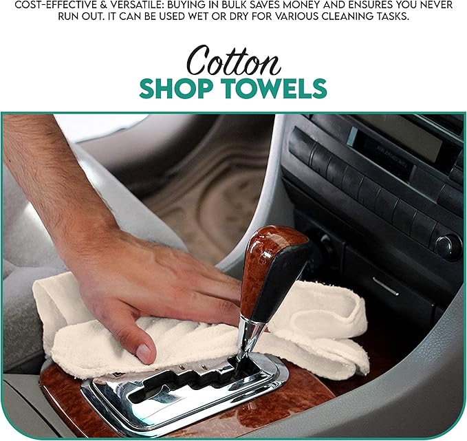 ZUPERIA Cotton Shop Towel – Multipurpose Cleaning Cloths (14" x 12" - Pack of 100 - White) Reusable Shop Rags for Automobiles, Industrial, Restaurants, Garage, and Homes