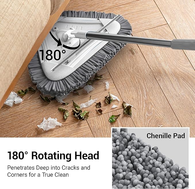 7-in-1 Triangle Mop Set with 7 Replaceable Heads and Adjustable Long Handle for Walls, Floors, Windows, Baseboards (White)