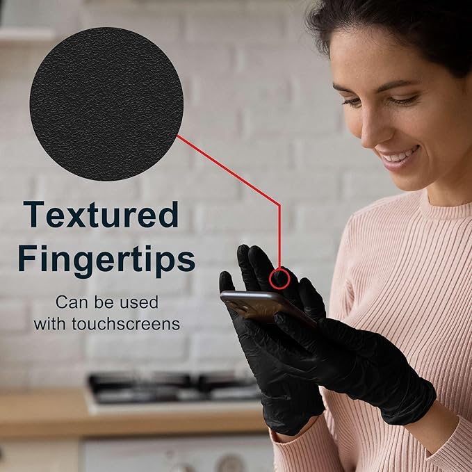 FifthPulse [150 Count] Biodegradable Gloves - Black Nitrile Disposable Gloves - Medical Exam and Food Safe - Latex Free