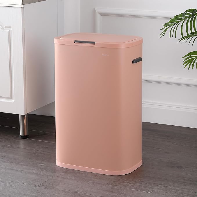 happimess HPM1017G Tammi Kitchen 14.5-Gallon Slim Metal Push Button Trash Can for Home, Kitchen, Laundry Room, Office, Bedroom, Bathroom, Flamingo Pink