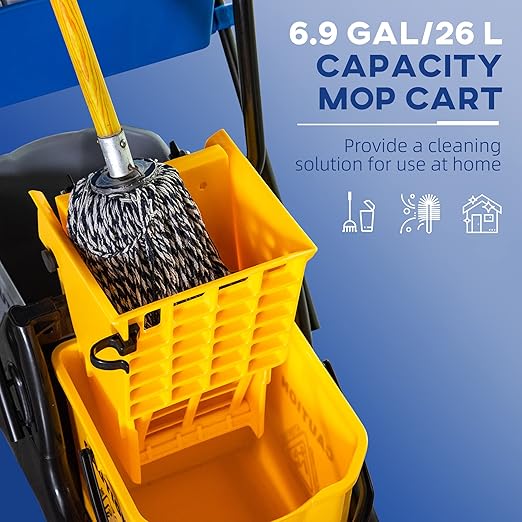 HOMCOM 2 x 6.9 Gallon Mop Water Bucket Wringer Cart with Easy to Use Side Press Wringer, Smooth Wheels, Mop-Handle Holder