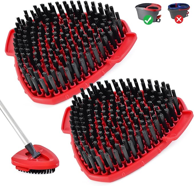 2 Pack Upgrade Scrub Brush Replace Heads Compatible with O Cedar EasyWring 1 Tank Spin Mop, Scrubber Brush Head for Ocedar EasyWring Spin Mop Scrubby Head Brush, More Layers of Bristles to Floor Clean