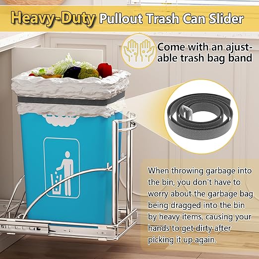 Under Sink Trash Can 7-13Gal 50Qt Pull Out Trash Bin Under Cabinet Trash Can Pull Out Kit ≥13" Wx17 Hx17 D, Sliding Garbage Can Under Counter, No Can Include (Silver)