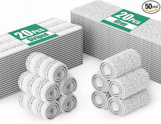 JOYMOOP Flat Mop Pads, Microfiber Mop Cleaning Pads, Washable Pads, Pads Replacement Flat Mop or Mop Bucket Set, Pack of 50 Refills 13inch - Grey and Stripe