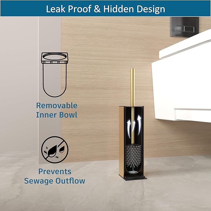 BVL Toilet Brush and Hoder Set Brushed Gold Freestanding for Bathroom