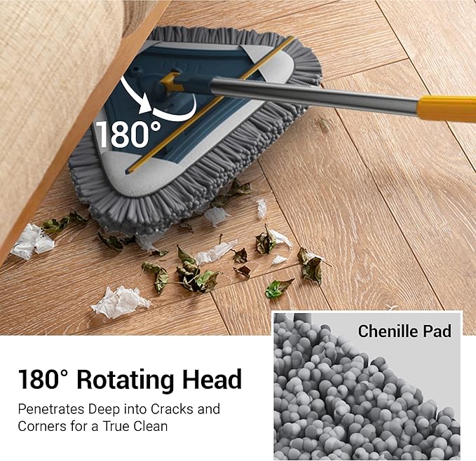 7-in-1 Wall Cleaner, Triangle Mop Set with 7 Replaceable Heads and Adjustable Long Handle for Walls, Floors, Windows, Ceilings, Baseboards (Navy Blue)