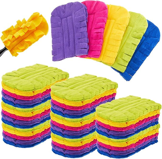 Zubebe 50 Pcs Duster Refill Reusable Fleece Duster Refills Feather Flat Dusters Multi Surface Washable Cleaning Pads Tools for Home, Blinds, Car, Pet, Furniture, Fans (Dark Color)