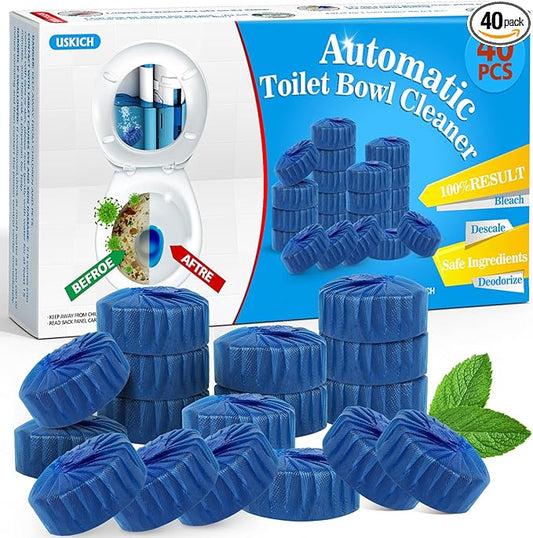 USKICH 40 Pack Toilet Bowl Cleaner Tablets,Blue Automatic Toilet Tank Cleaners, Long-Lasting Household Toilet Cleaners,Toilet flush Cleaning & Deodorizer