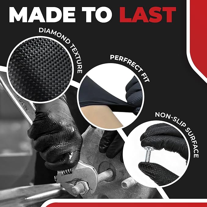 Industrial Nitrile Gloves – Heavy Duty Latex & Powder Free Disposable Gloves with Diamond Texture