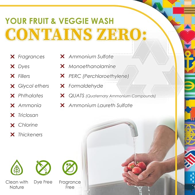 Truly Free Natural Fruit and Veggie Wash Kit - Produce Cleaner Spray (16oz Reusable Empty Bottle + Two Pouches, 3oz ea.) - DIY Vegetable Washer & Fruit Cleanser