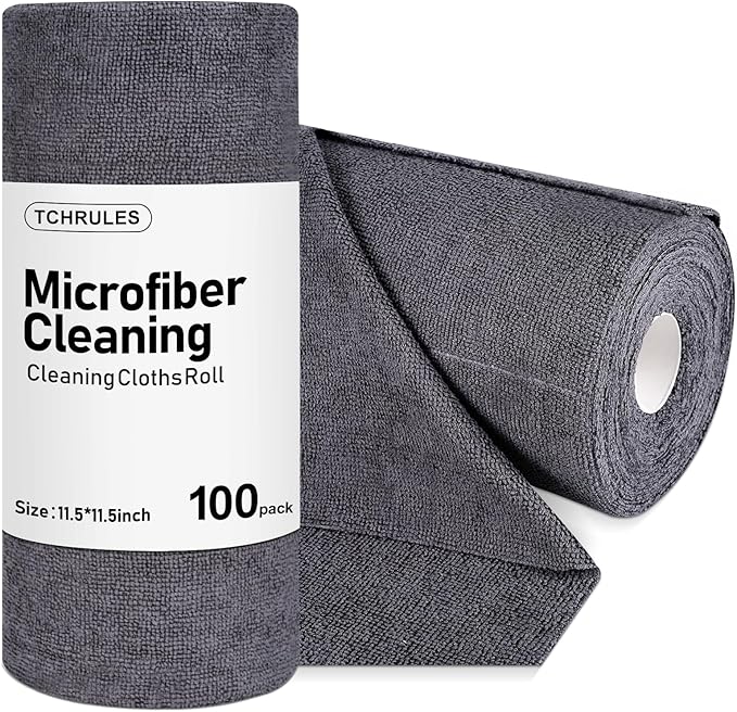 Microfiber Cleaning Cloths Roll, 100-Pack 11.5x11.5 Inch, Tear Away Microfiber Towels, Reusable Microfiber Towels for Cars, Wash Cloths, House, Kitchen, Window, Cleaning Supplies (Grey-100pcs)