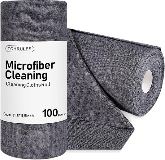 Microfiber Cleaning Cloths Roll, 100-Pack 11.5x11.5 Inch, Tear Away Microfiber Towels, Reusable Microfiber Towels for Cars, Wash Cloths, House, Kitchen, Window, Cleaning Supplies (Grey-100pcs)