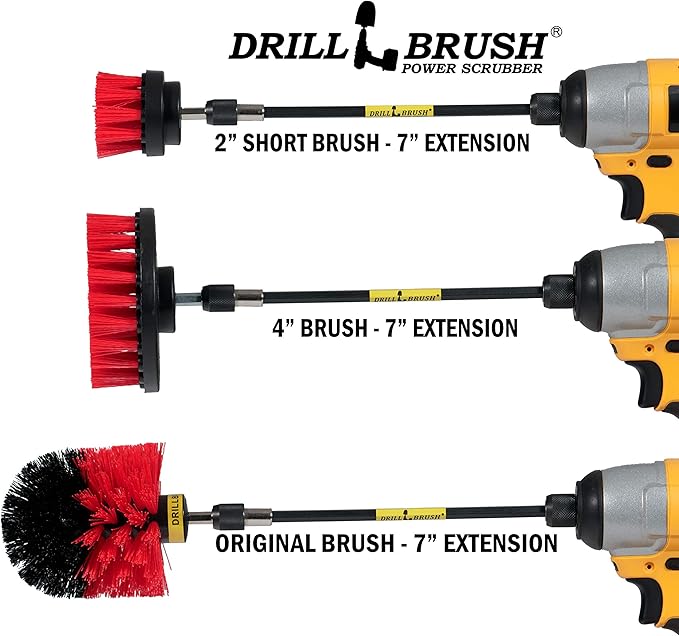 Drillbrush - Rotary Drill Brush Cordless Scrubber - Deck Scrub Brush Kit - Concrete, Marble, Brick, Stone, Ceramic Tile Cleaner Brushes - Bathroom Power Scrubbing Pads - Glass Shower Door Cleaner