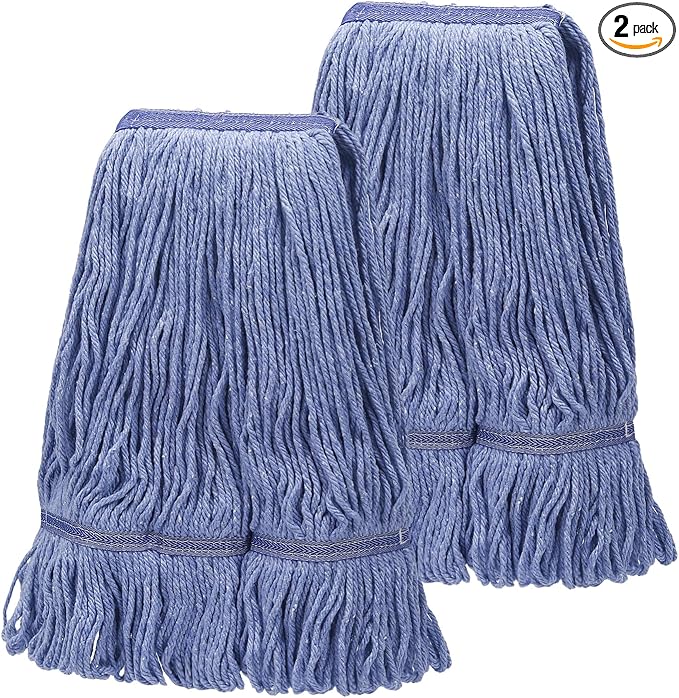 2 Pack Mop Head Replacements,General Cleaning Mop Heavy Duty Commercial and Industrial Replacement Mop Head, Wet Industrial Blue Cotton Looped End String Head Refills Head (Blue)