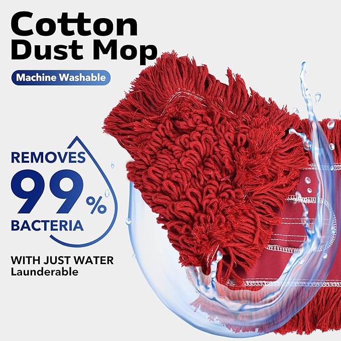 Matthew Cleaning 24'' Industrial Strength Cotton Dust Mop Refill Washable Replacement Heads for Residential & Commercial Use Fit Standard Dust Mop Frames, Hardwood,Concrete Floors Red 3 Pack