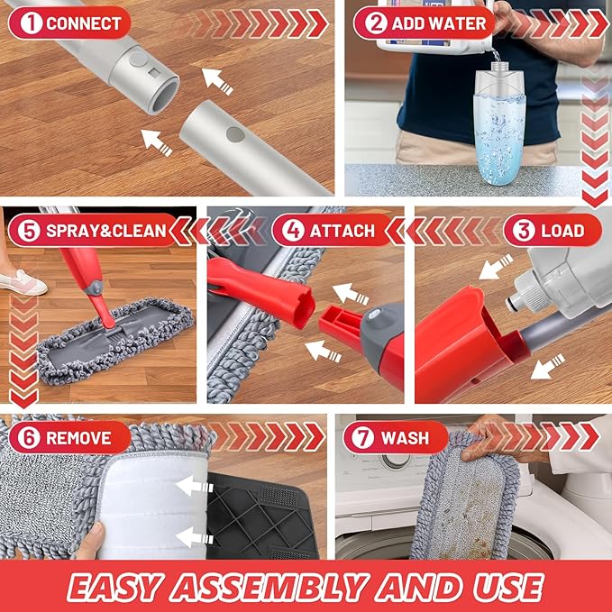 HOMTOYOU Dust Mop for Hardwood Floors: Microfiber Spray Mop for Cleaning Laminate Wood Tile Home Kitchen - 3 Washable Reusable Pads & 1Pcs 400+ML Refillable Bottle