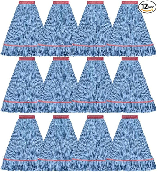 Matthew Cleaning 20oz Heavy Duty Mop Head Commercial Replacement for General and Floor Cleaning , Wet Industrial Blue Cotton Looped End String Head Refill (Case of 12) Blue
