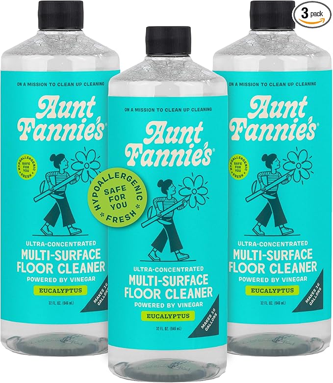 Aunt Fannie's Ultra Concentrated Floor Cleaner Vinegar Wash, Multi-Surface Solution For Mopping, Makes 16 Gallons, Eucalyptus Scent, 32 oz. (Pack of 3)