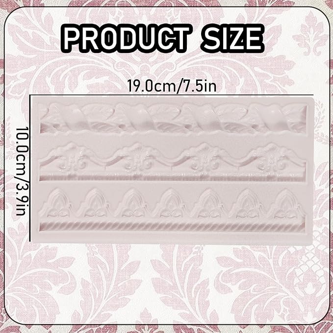 1 Pcs Baroque Cake Border Silicone Mold, Reusable Cake Decoration Fondant Mold for Wedding Cupcake Toppers, Chocolate, Candy, Clay, Plaster, Resin, Home Decor - 7.5 * 3.9"