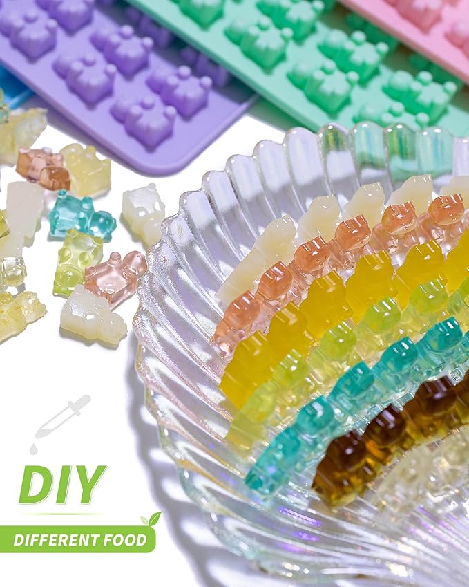 Gummy Bear Silicone Molds 4 PCS, KKDINDAN Mini Size Chocolate Gummy Molds with 2 Droppers, BPA Free Food Grade Platinum Silicone Molds, Nonstick Candy Molds