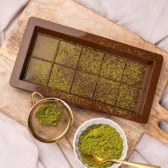 Quacc 2 PCS Dubai Chocolate Bar Molds with Spatulas, Flexible Silicone Chocolate Mold Candy Bar Mold for DIY Baking (Brown)