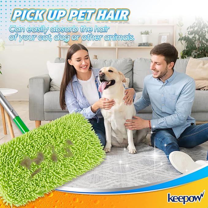 KEEPOW Dry Sweeping/Wet Mopping Cloths for Swiffer Sweeper, Reusable & Washable Microfiber Mop Pads Refills for Hard-Surface/Hardwood Floor Cleaning, 6 Pack (Mop is Not Included)