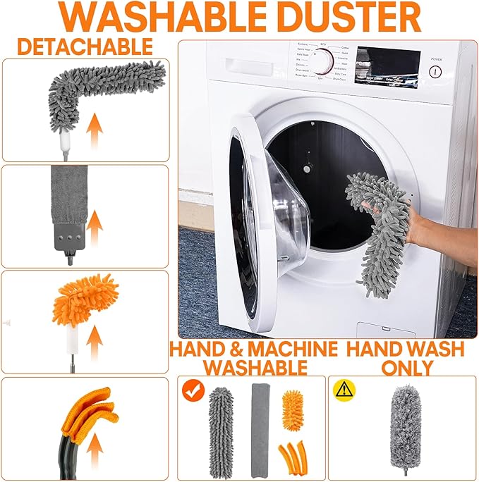 Dusters for Cleaning High Ceiling Fan, Newliton Microfiber Duster with Extension Pole 30-100" Long Handle for Ceiling Fans Blinds Cobweb Home, Orange