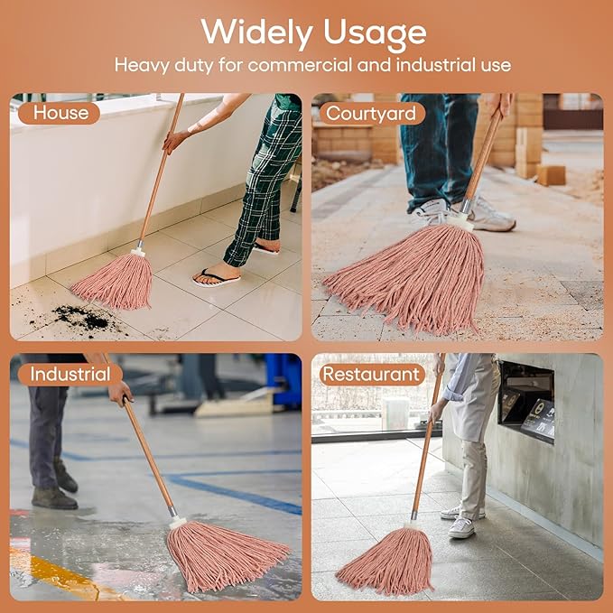 Matthew Cleaning Screw-on Heavy Duty Cotton Wet Mop Replacement Heads(Orange, Medium,6 Pack) with 2 Pack Microfiber Cloth for Residential & Commercial Floor Cleaning Use- Fit Standard American Screw