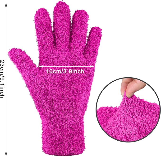 Bencailor 6 Pairs Microfiber Dusting Gloves, Dusting Cleaning Gloves Microfiber Gloves for Plants House Blinds Car Dust Mitt (Bright Color,Medium)