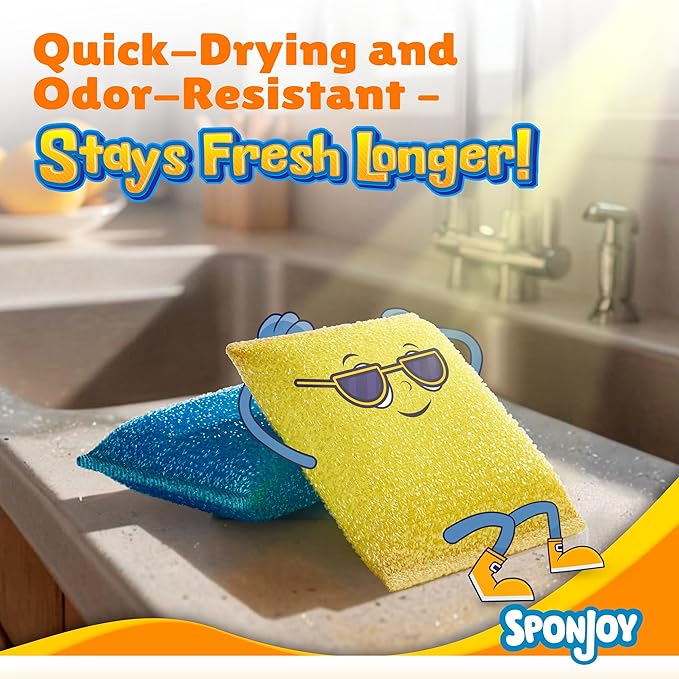 6-Pack Dish Sponges Kitchen - Colorful Kitchen Sponges for Washing Dishes, Non-Scratch & Odor-Resistant Dish Sponge Bulk, Long-Lasting & Durable for Multi-Surface Cleaning, Dishwasher Safe