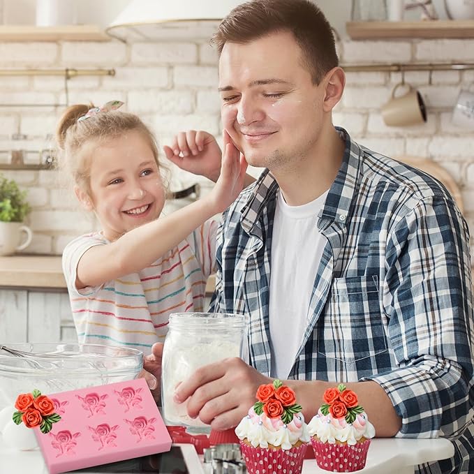 6-Cavity Rose Candy Silicone Mold, Cake Decoration Fondant Molds, for Wedding, Valentine's Day, Birthday Party, Anniversary Cupcake Topper, Chocolate, Cookies, Jelly, Flower Paste, Soap, Resin, Clay