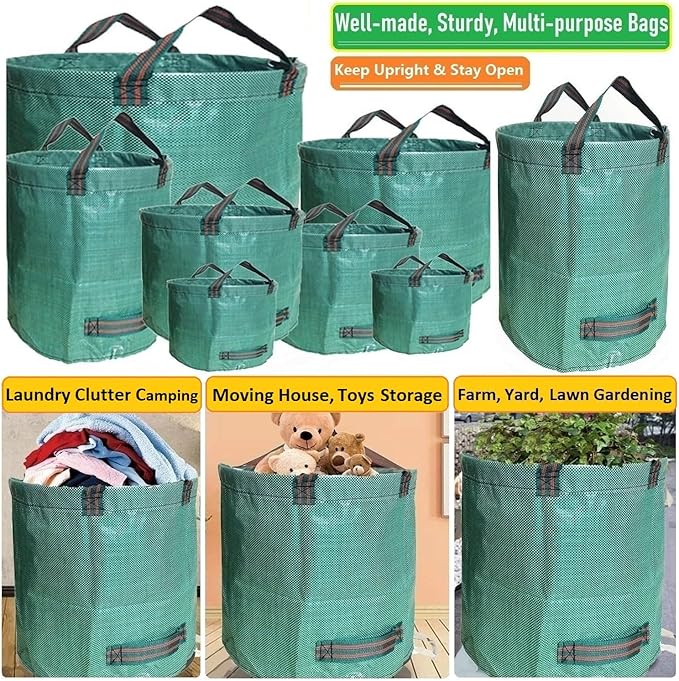 Standard 2-Pack 16 Gallon Yard Lawn Garden Bags (D18, H15 inch) with Gardening Gloves, Yard Waste Bags,Patio Debris Container,Camping Trash Bin,Recycling Bag,Laundry Bin,Lawn Weeds,Leaf Bags 4 handles