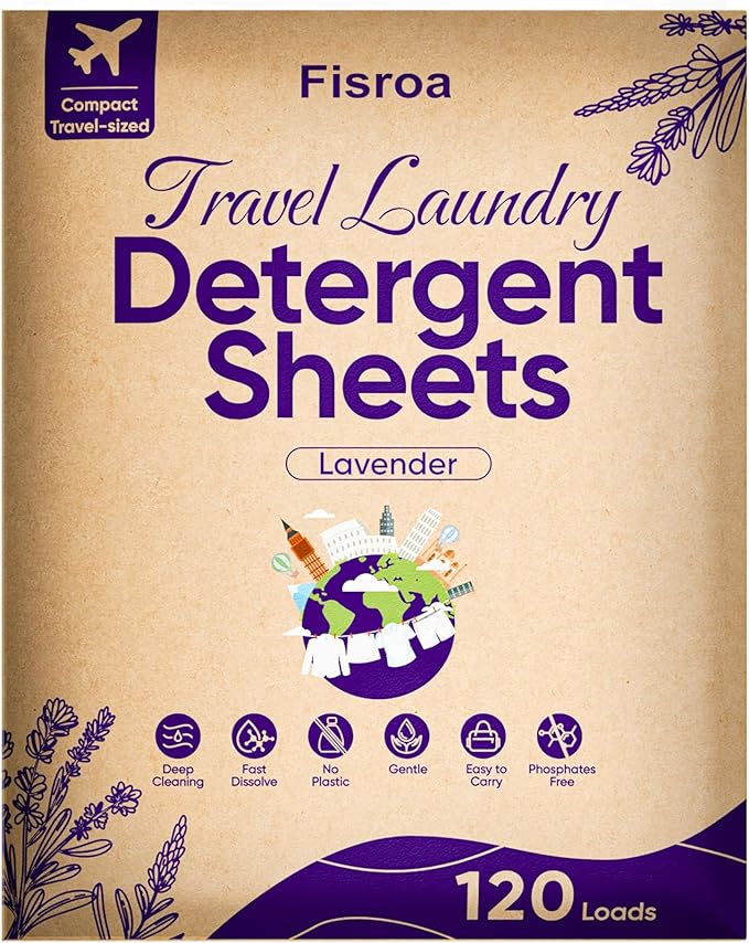 Travel Laundry Detergent Sheets Eco-friendly 120 Loads Fisroa Clothes Washing Detergent Sheets Plastic-Free Washer Strips, Lavender Liquidless Laundry Sheets Strips