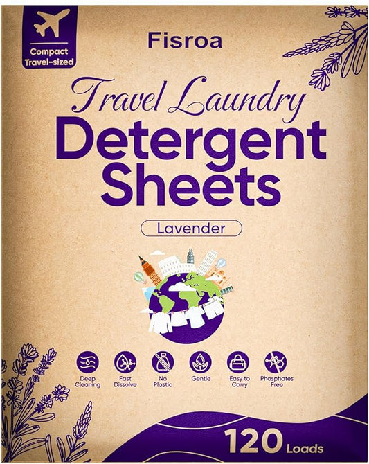 Travel Laundry Detergent Sheets Eco-friendly 120 Loads Fisroa Clothes Washing Detergent Sheets Plastic-Free Washer Strips, Lavender Liquidless Laundry Sheets Strips