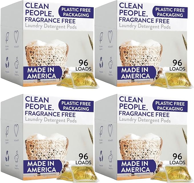 Clean People Laundry Detergent Pods - Recyclable Packaging, Hypoallergenic, Stain Fighting - Ultra Concentrated, Laundry Soap (384 Count, Fragrance Free)
